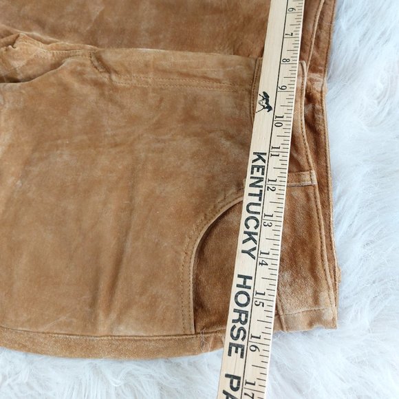 Fair Weather Women's Tan Genuine Suede Leather Wide Legs Boot Cut Pants Size: 10 - Picture 5 of 9